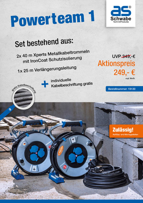 Powerteam 1 Kabeltrommel-Set mit individueller Beschriftung