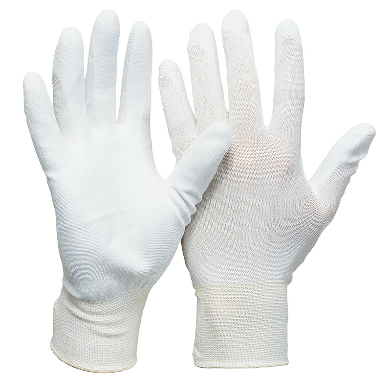 Feinstrick-Handschuhe mit PU-Beschichtung, weiß
