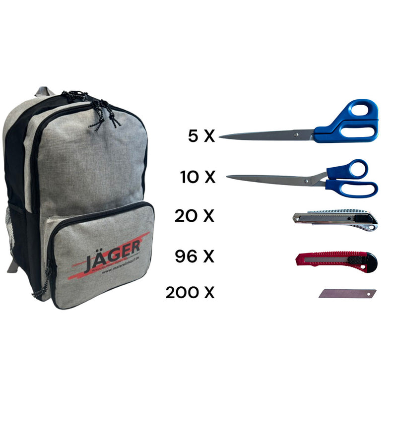 Jäger Premium Rucksack + Scheren-/Cuttermesser-Sortiment 332 Teile